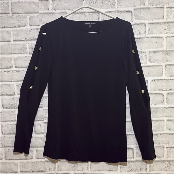 Cable & Gauge Ladies Medium Black Long Sleeve Blouse w/ silver gems - Picture 1 of 6